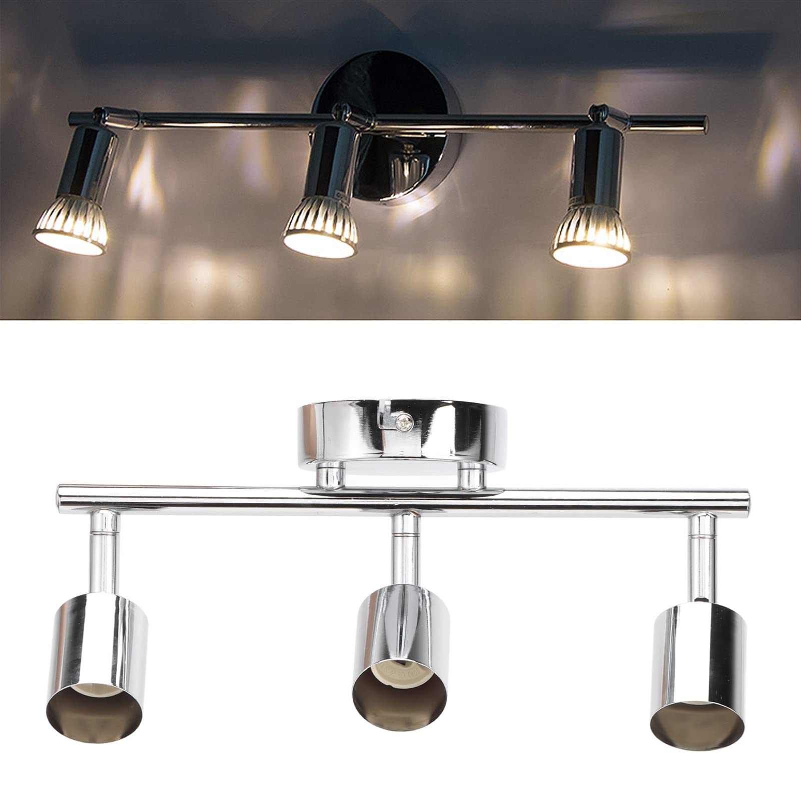 Adjustable LED Track Light Base 3 Way Ceiling Spotlight Holder GU10 Base Socket Spotlight Base for Bedroom Dining Living Room Mall