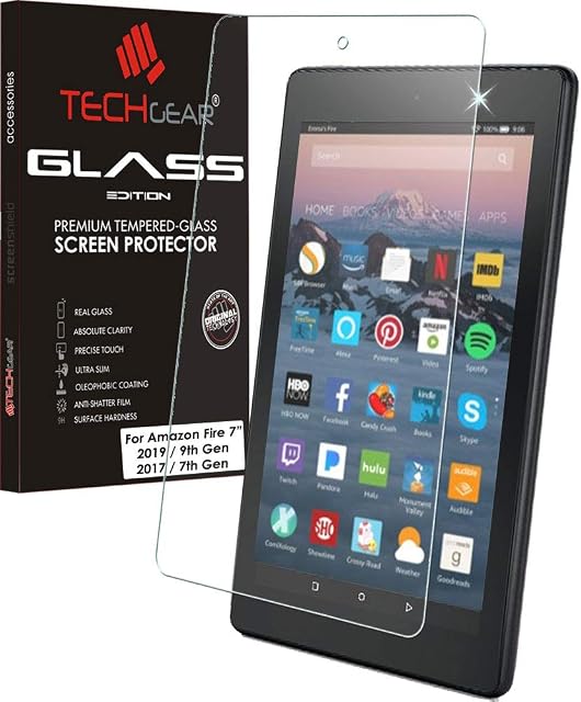 TECHGEAR GLASS Edition Screen Protector for Previous Amazon Fire 7" Tablet (9th Generation / 2019 & 7th Gen / 2017) - Genuine Tempered Glass Screen Protector Cover