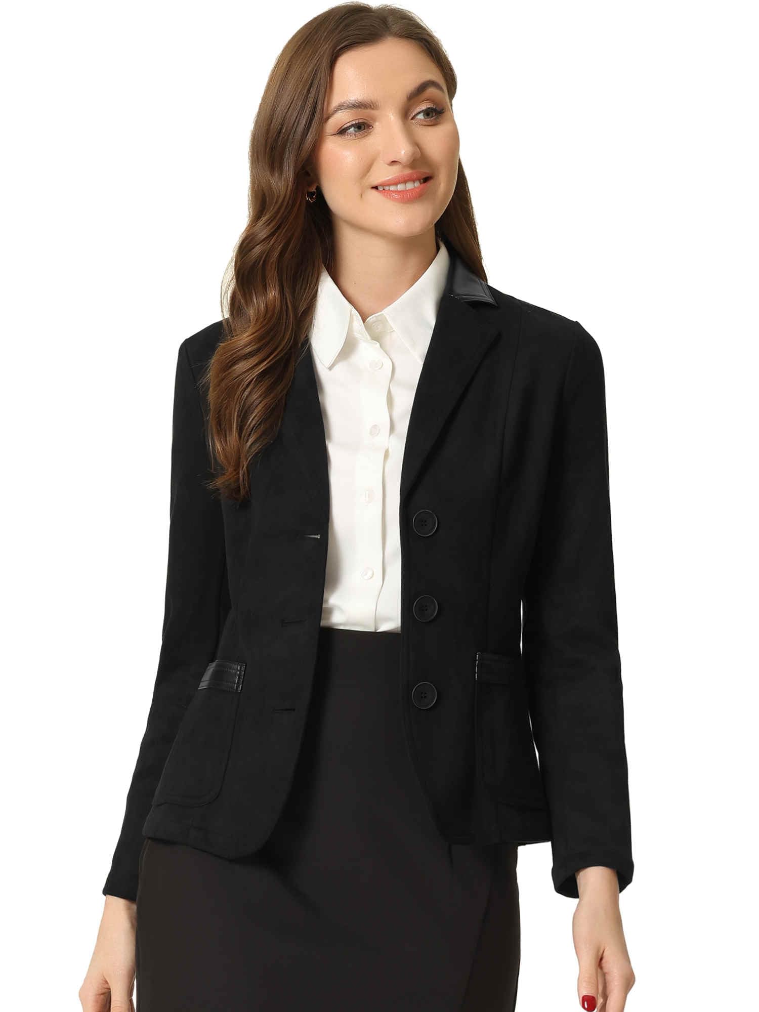 Allegra K Faux Suede Blazer for Women Lapel Collar Button Front Long Sleeve Jacket Casual Office Wear