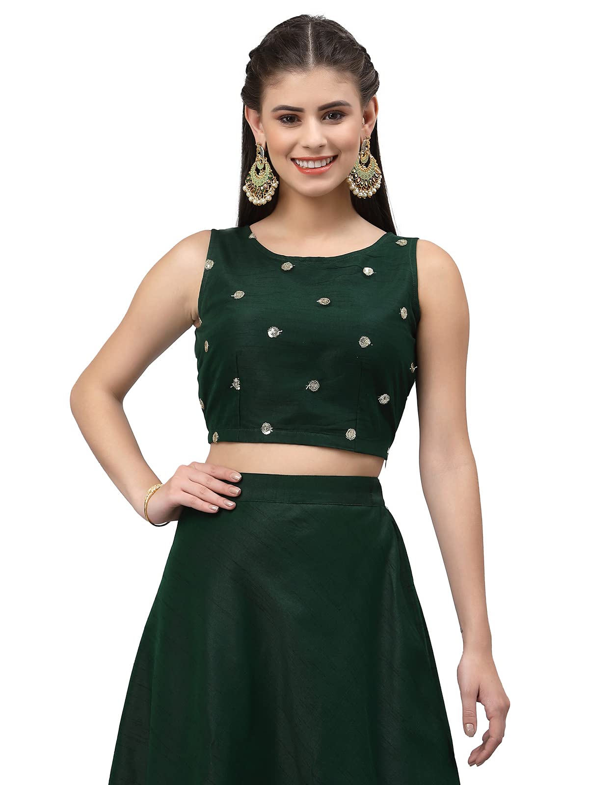 studio rasaWomen Girls Net Sequin Embroidered Crop Top Blouse for Wedding Festive