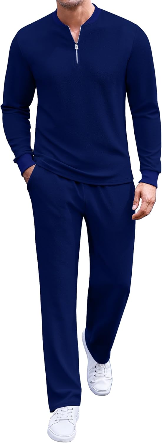 COOFANDY Men's 2 Piece Tracksuit Set Polo Athletic Sweatsuit Quarter Zip Jogging Long Sleeve Casual Sports Outfits