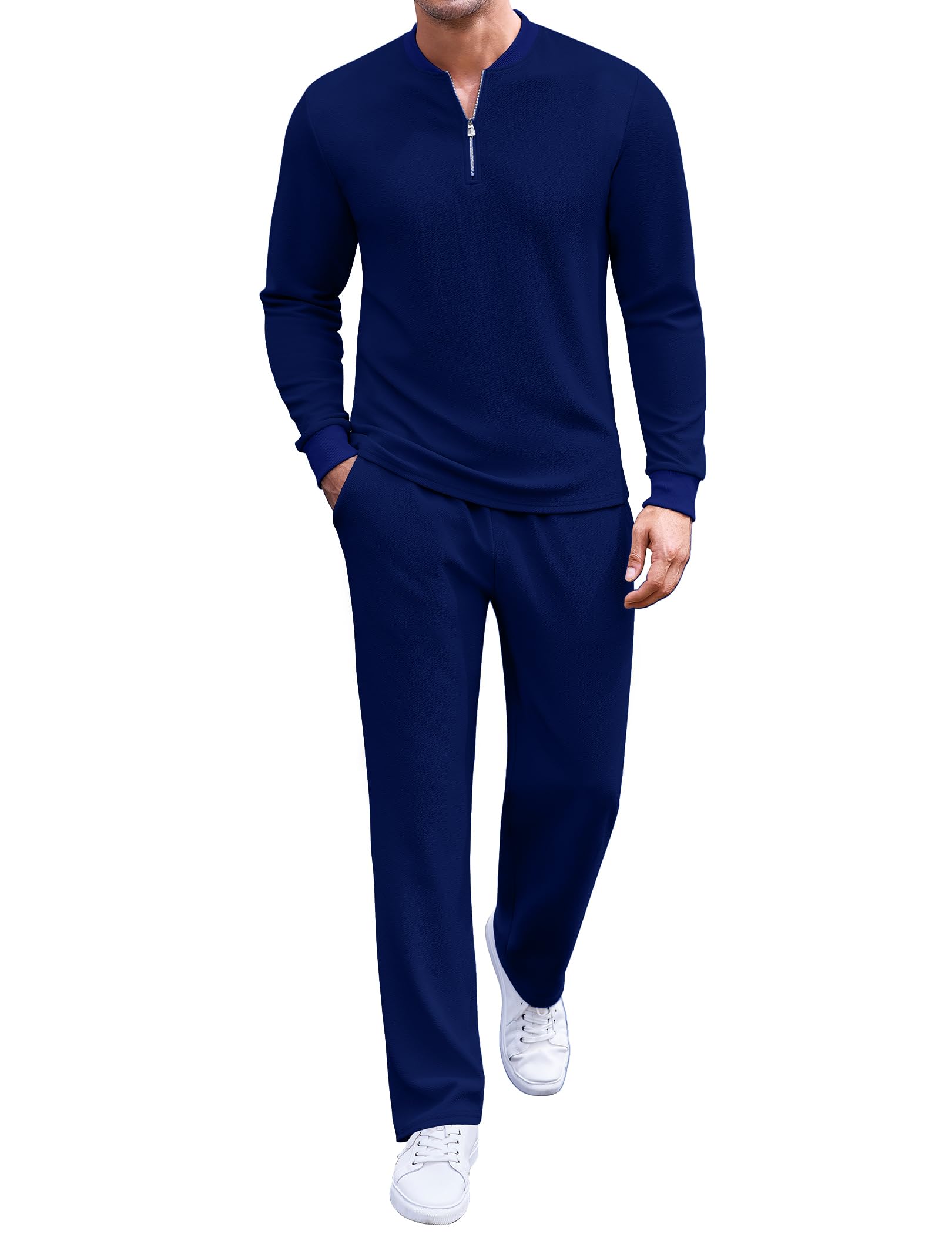 COOFANDY Men's 2 Piece Tracksuit Set Polo Athletic Sweatsuit Quarter Zip Jogging Long Sleeve Casual Sports Outfits