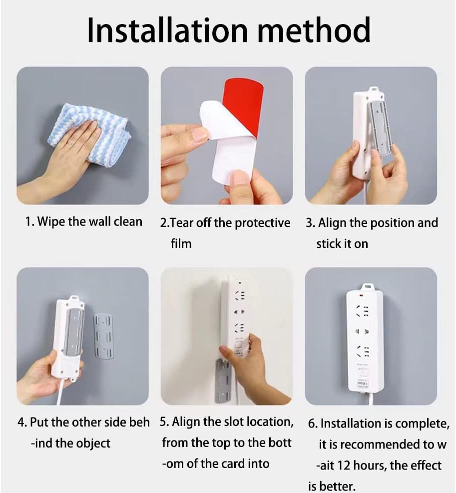 Miniatura 5 de 12 fijadores de enchufe de escritorio autoadhesivos, con 12 bridas para cables, soporte adhesivo sin perforaciones, protector de sobretensiones sin