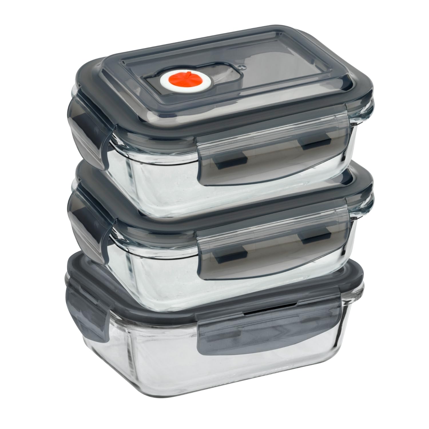 HOMESHOPA Airtight Glass Food Storage Container With Snap Locking Steam Vent Lids, 3 Pack 380ml BPA-Free & Leak Proof Silicone Seal Plastic Clip Lock Lids, Meal Prep Takeaway Lunch Boxes