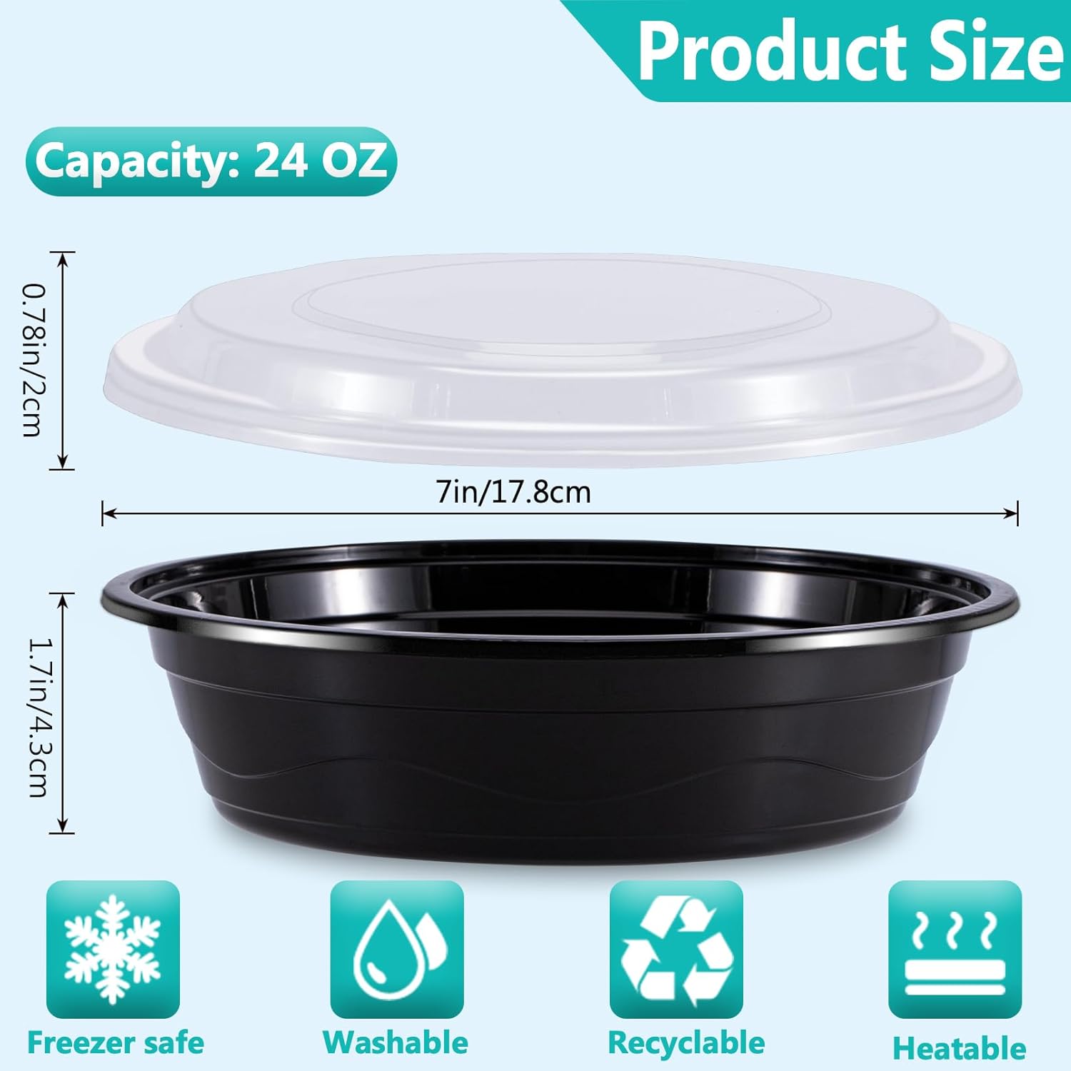 50 Pack Meal Prep Container, 24 oz Round Meal Prep Food Container,Food Storage Containers with Lids,Reusable Plastic Meal Prep Bowls for Food Stackable Microwave and Freezer Safe - Image 2