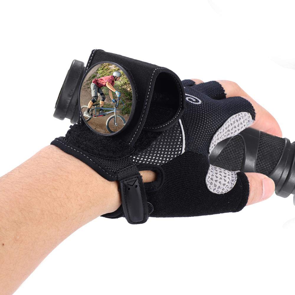 Rearview Mirror Cycling Gloves, Adjustable Half Finger Wrist Mirrors with Built-in Accessory Pocket - Easy-Opening Ring Design