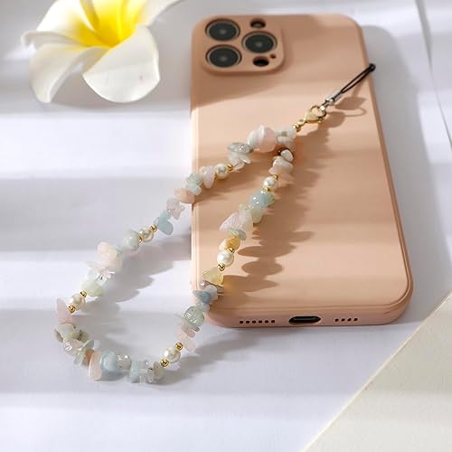 Miniatura 9 de Correa de muñeca para teléfono, con piedras preciosas naturales, con cuentas para teléfono celular, para mujeres y niñas (negro)