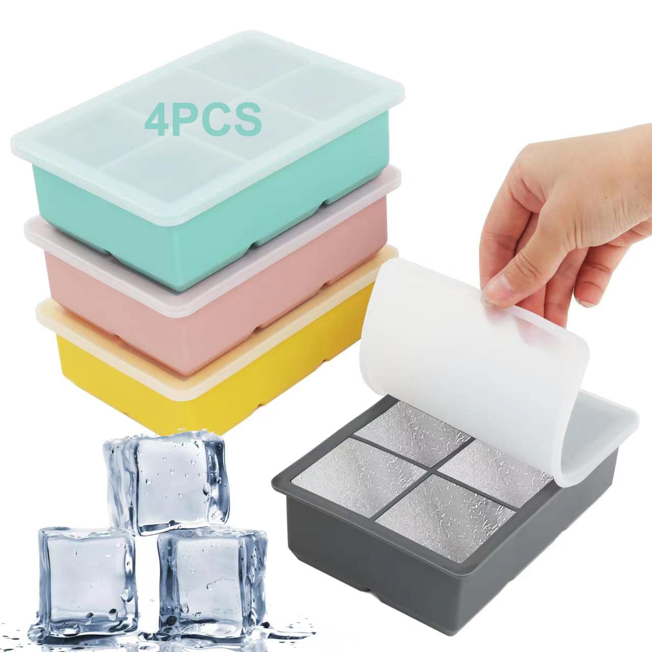 SAICOOSDE-BG044 Silicone Ice Cube Trays - Set of 4 Large Ice Cube Trays