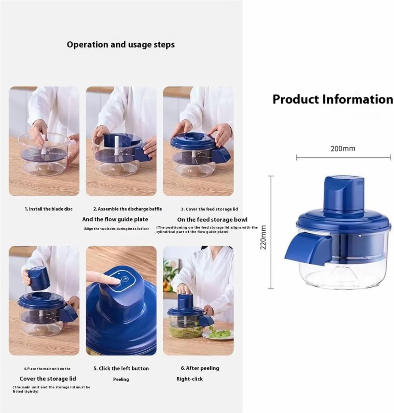 Sbucciatore Elettrico Automatico per Frutta e Verdura, Pelapatate con 5 Lame in Acciaio Inox, 50W, Ricaricabile, Blu, 10-25 Secondi