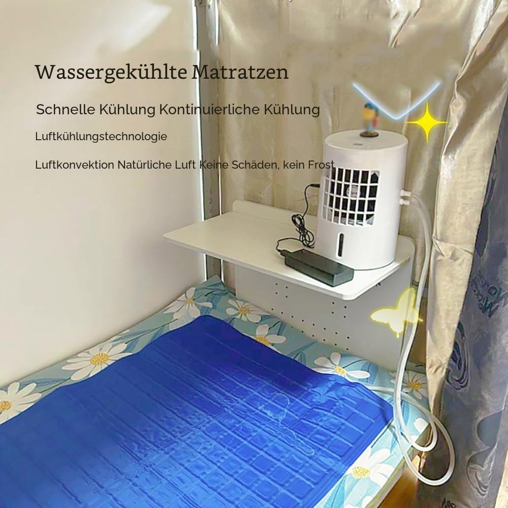Kühlende Matratzenauflage -12V 8W Sommerbettkühlung für heiße Schläfer -Wasserkühlsystem für Bett, Klimagebläse + Kühlkissen,70x160cm
