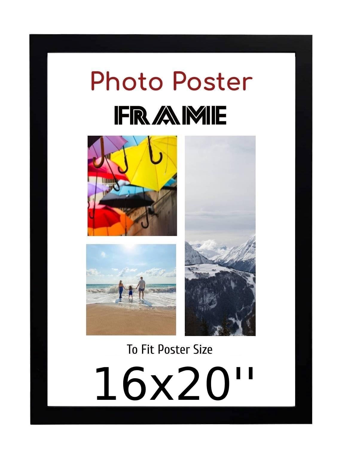 Home Plus Store Ltd Black 16X 20 Inch Poster Frames - 16 X 20 Inch Frame- Large Mdf Wooden Frames 16X20'' - Both Ways Wall Hanging Wall Gallery Living Room Picture Frame With Shatterproof Perspex Sheets