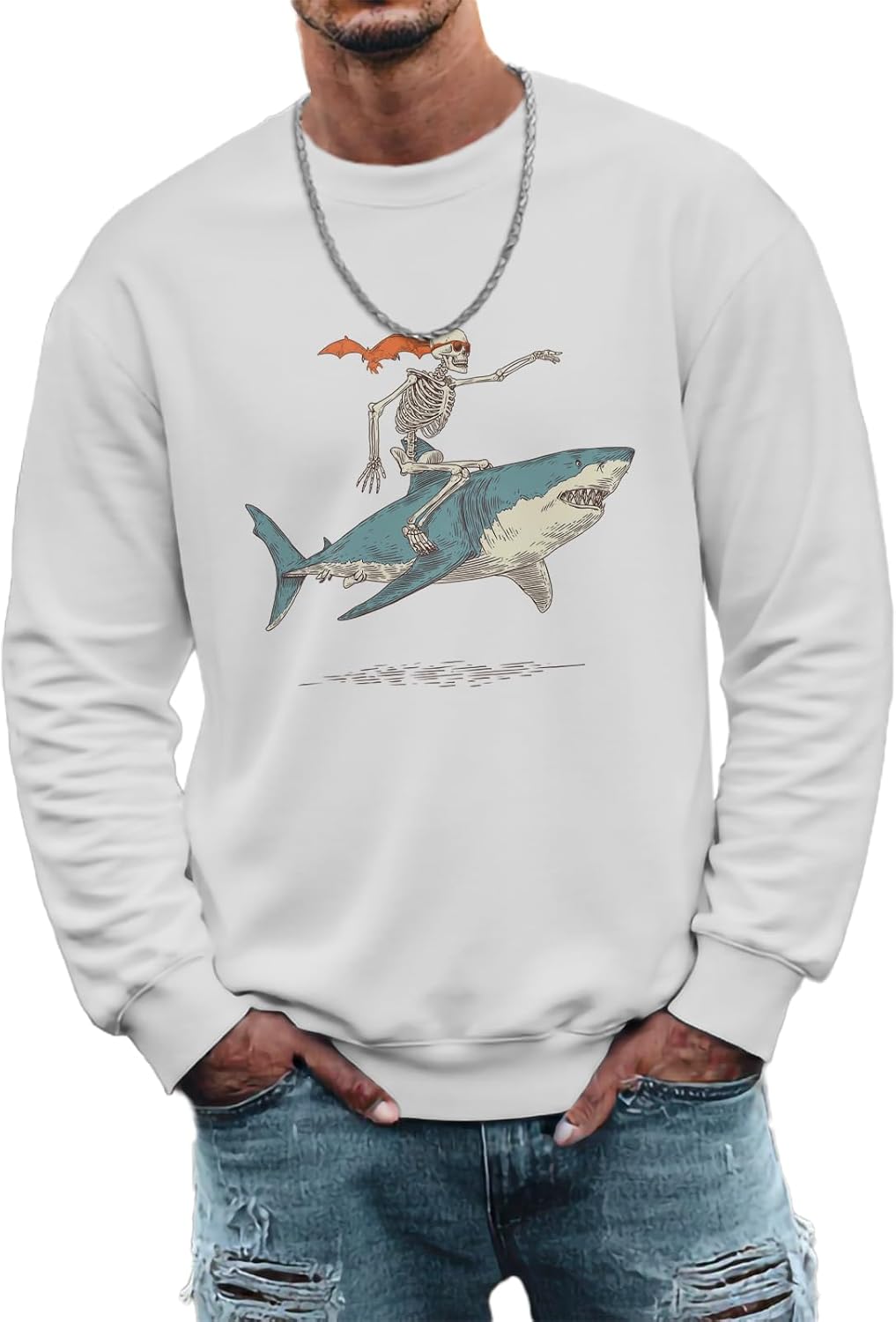 domirica Trendy Sweatshirts for Men Casual Long Sleeve Crewneck Basic Tops Loose Fit Graphic Print Pullover T Shirts