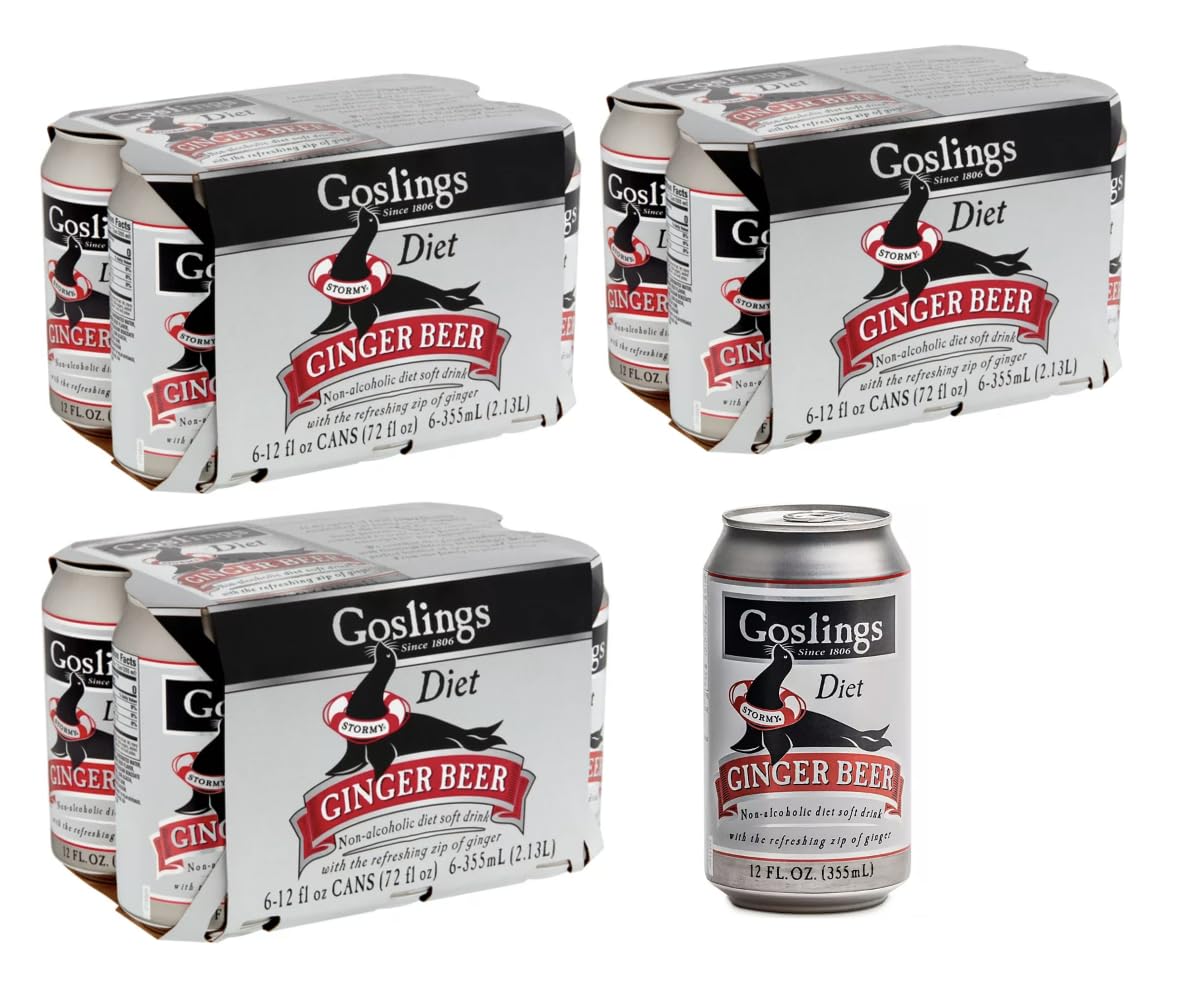 Goslings Diet Ginger Beer Cans of 12 fl oz Each | Ginger Beer Sugar Free For Moscow Mule And Mixers For Alcoholic Drinks (18)