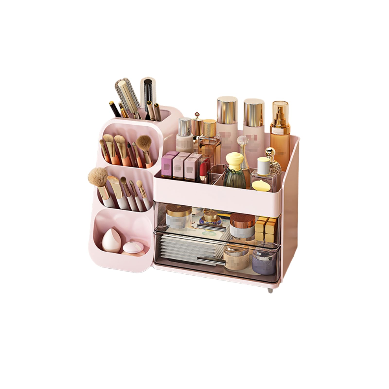 Multifunktion Kosmetik-Organizer mit großem Fassungsvermögen,Make up Organizer mit Schubladen,Einfache Aufbewahrung für Make-Up Pinsel Wattepads,Schreibtisch Organizer für Dresser Skincare (Rosa)