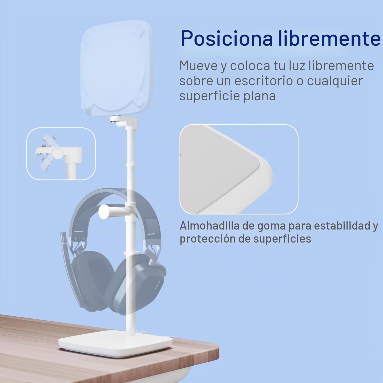 Elgato Stand para Key Light Neo – Soporte de Escritorio con Base Pesada, Altura e inclinación Ajustables, Soporte para Auriculares, Blanco Limpio – para Key Light Neo o Facecam Neo
