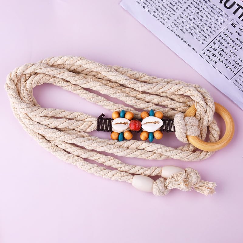 Boho Beads Rope Belt with Shell Seashell Double Rope Chain Waist Belt for Women Bohemian Tassel Braided Macrame Belts for Dresses Summer Festival Beach Accessories Decoration2