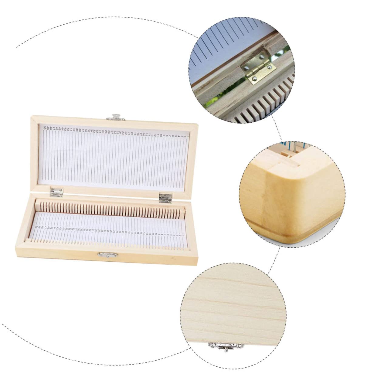 Amosfun Boîte Coulissante en Bois Compacte et Facile à Transporter Compartiments Numérotés pour 50 Lames de Microscope pour Collection de Spécimens