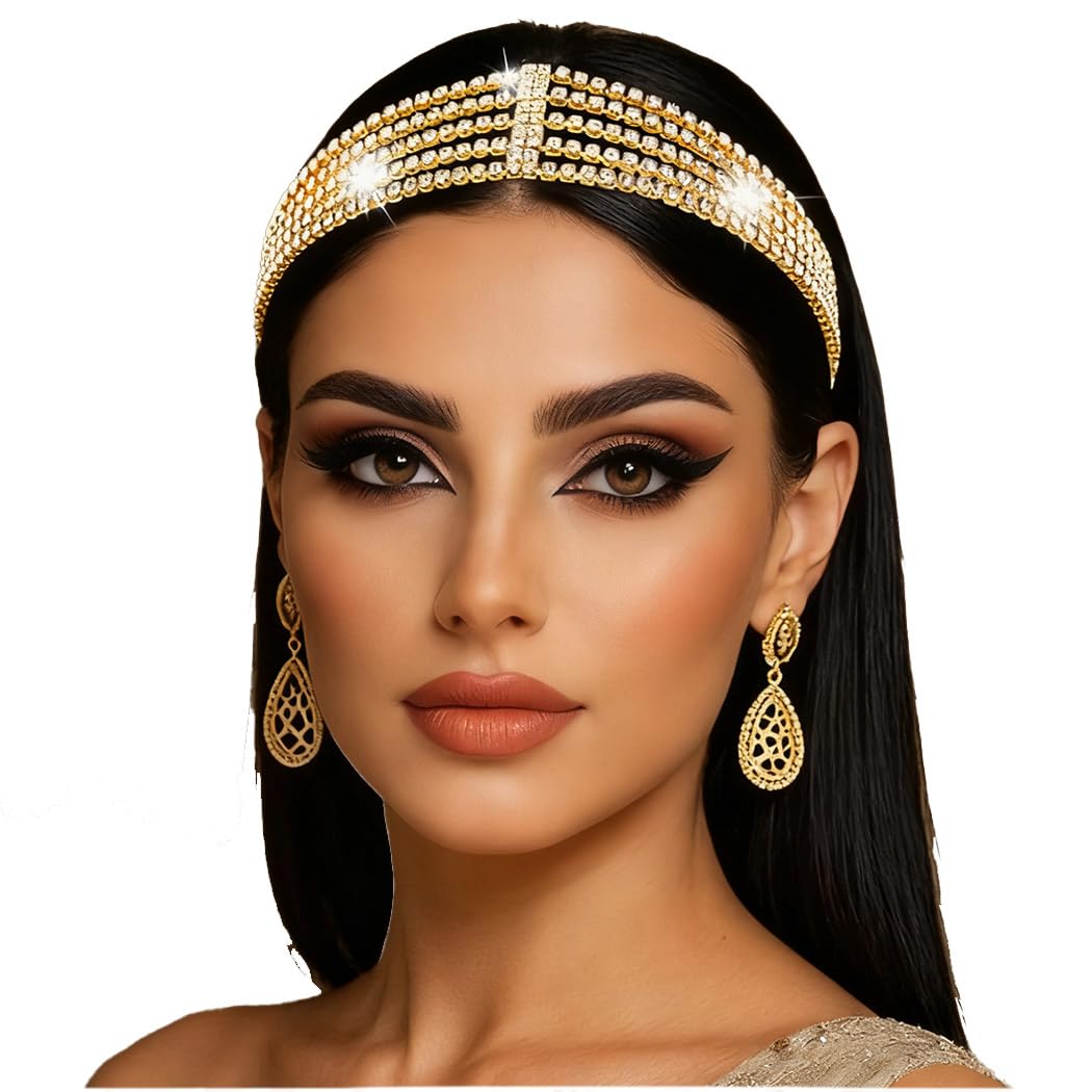 Aularso Gold Head Chain Rhinestone Head Jewelry Elastic Layered Headpiece Wedding Crystal Headbands Chain for Women