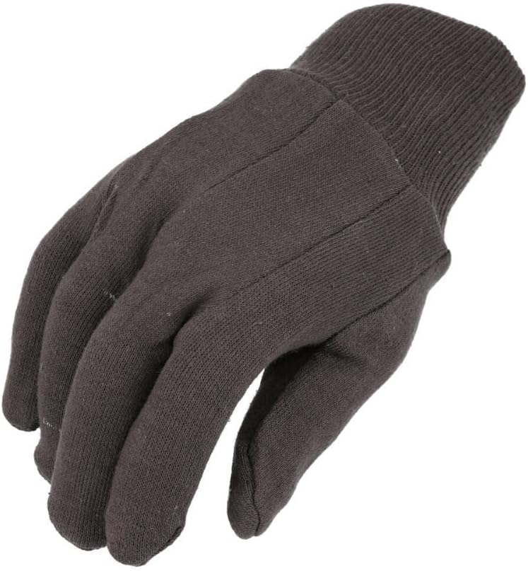 PackagingSuppliesByMail PSBM 12 Pairs Brown Jersey Gloves for Men's, Large Size, Industrial Grade, Non-Disposable Safety Work Gloves, Lightweight Cotton Blend