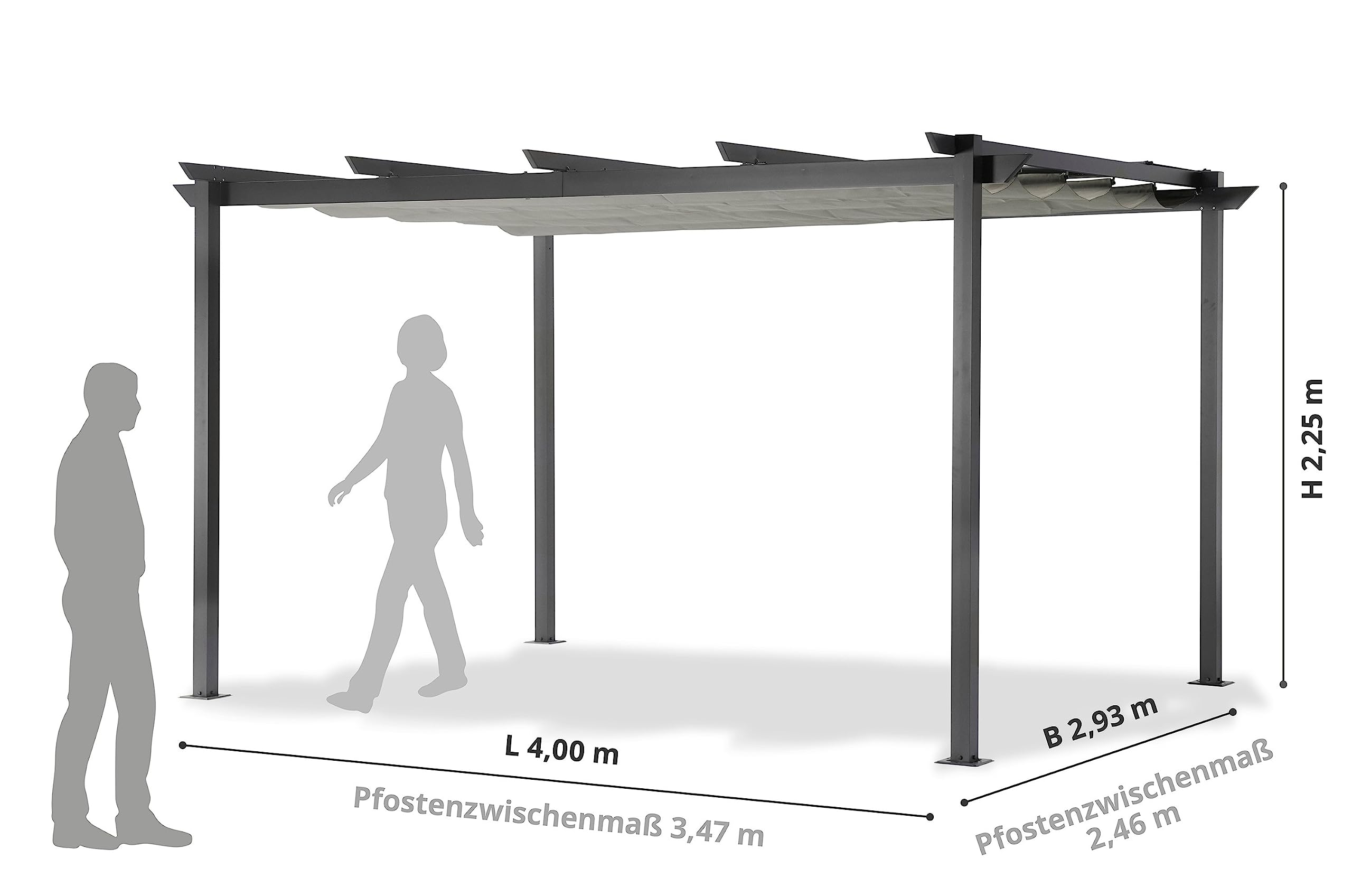 LECO Pergola Aluminium 4 x 3 m mit ausziehbarem Sonnendach
