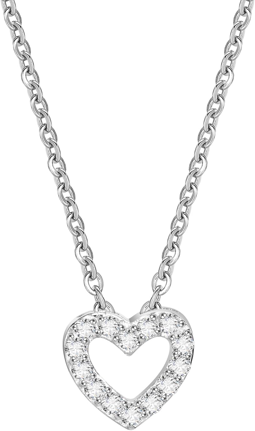 Sterling Silver Heart Necklace for Women, S925 Dainty Love Heart Necklaces with Cubic Zirconia, Cute Silver Pendant Necklaces Jewelry Gifts for Women Mother Birthday Valentines