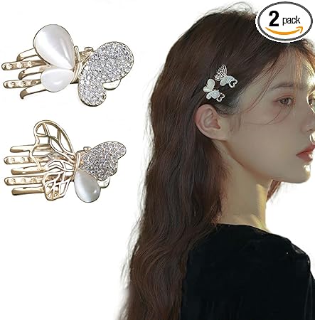 Amazon Co Jp ハンズクリップ ミニ ２個セット 前髪 ヘアクリップ 胡蝶 オパール 髪飾り 韓国 ファッション 可愛い エレガント プレゼント レーディス 女の子 髪留め ビューティー
