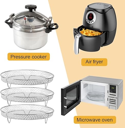 Miniatura 6 de QKDS Paquete de 3 estantes para freidora de aire con cepillos de hilvanar, estantes apilables, accesorios universales para freidora de aire, apto