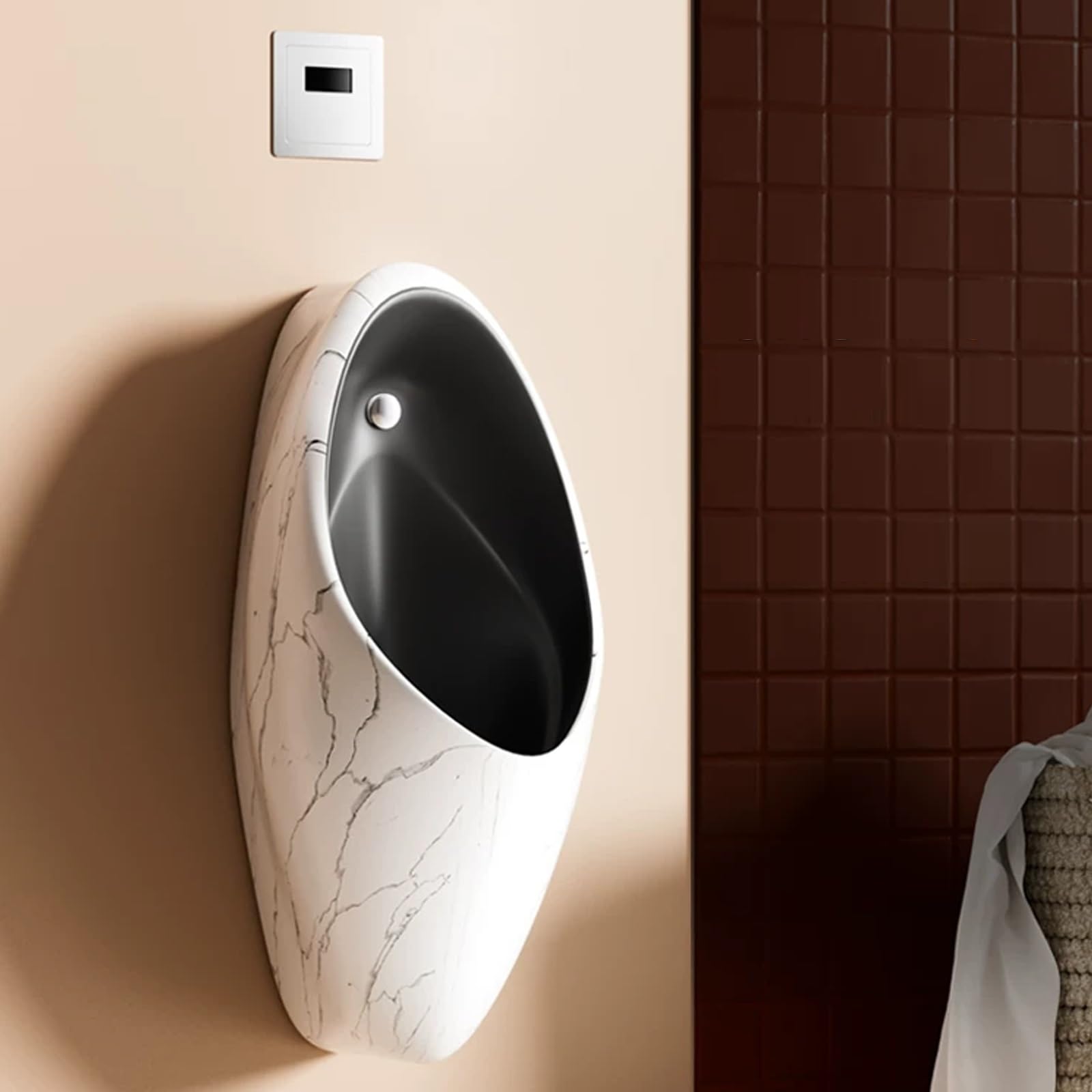 Wandmontiertes Sensorurinal für Herren, auslaufsicher, mit intelligenter Infrarot-Spülung, spritzwassergeschütztes Urinal für den gewerblichen Einsatz mit Nano-Glasur(Black,Concealed Sensor)