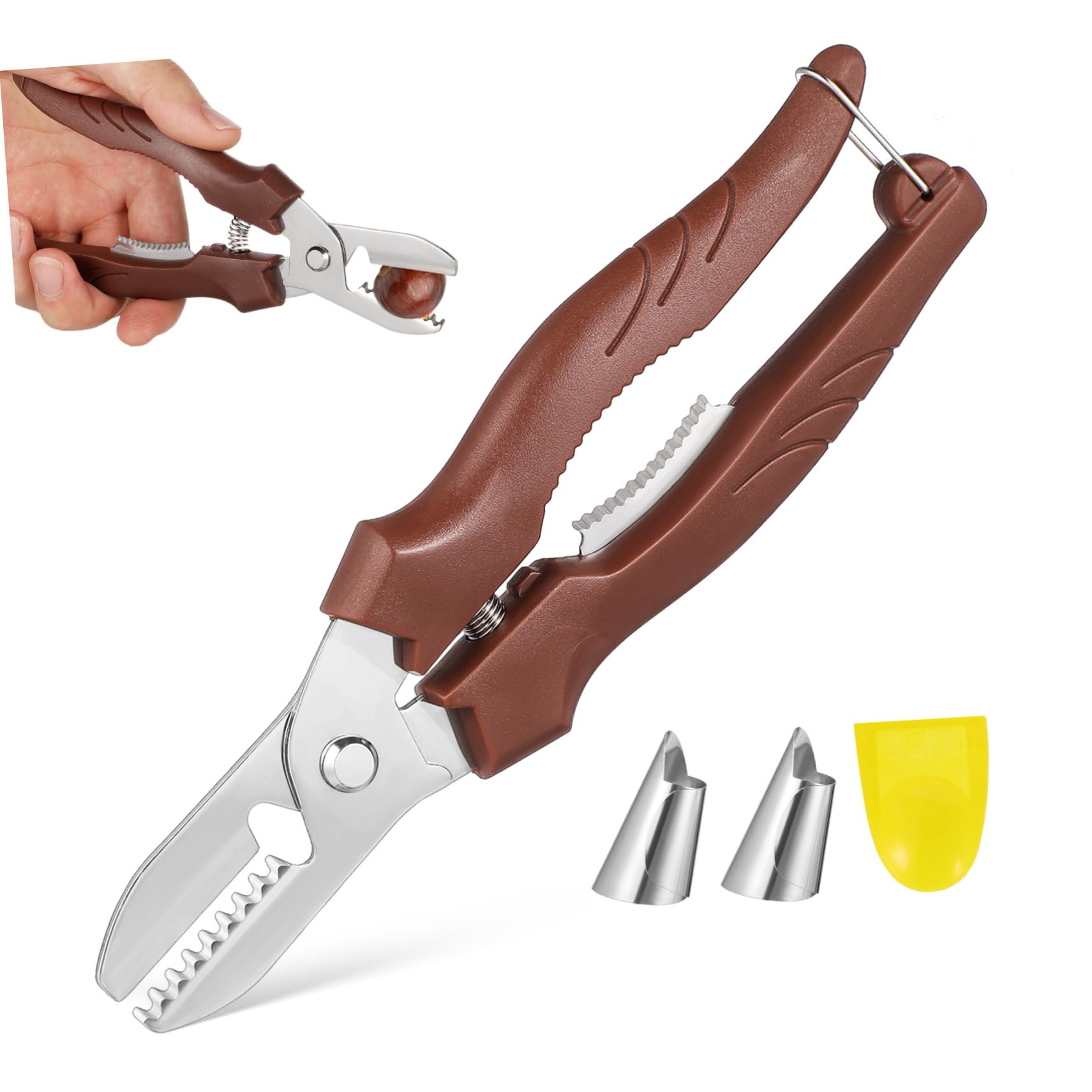PRETYZOOM Chestnut Cutter Tool Multifunctional Nut Cracker with Ergonomic Handle Stainless Steel Design for Easy Chestnut Opening Includes Finger Covers for Home