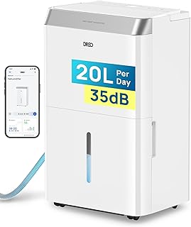 Dreo 20L/day Smart WiFi Dehumidifier Low Energy, 35dB Quiet Dehumidifiers for Home, Humidity Sensor & Display, Auto Mode, 3 Speed, Humidity Control, Laundry Drying, 24H Timer, Work with Alexa