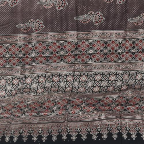 Image of Ethnics of Kutch Womenss Ajrakh Modal Silk Natural Dye Hand Block Print Saree with Blouse Piece - 5.5 Mtr Length
