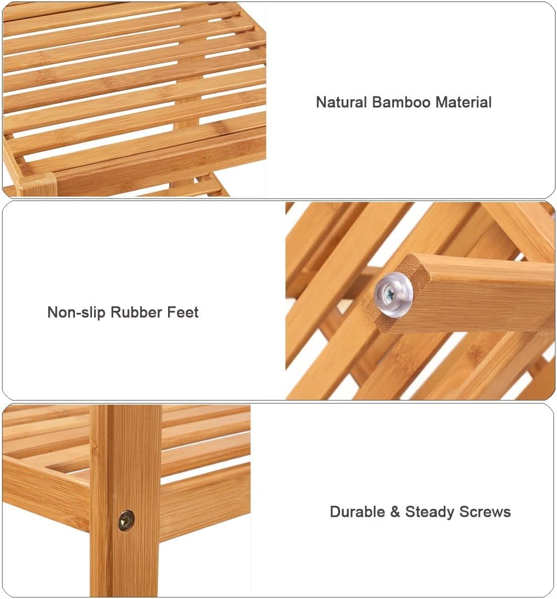 4-Tier Bamboo Shelf, Shelf Unit Storage Rack for Small Space, Sturdy Bookcase Flower Stand for Bathroom, Kitchen, Living Room, Balcony, Home Office, Natural (2)