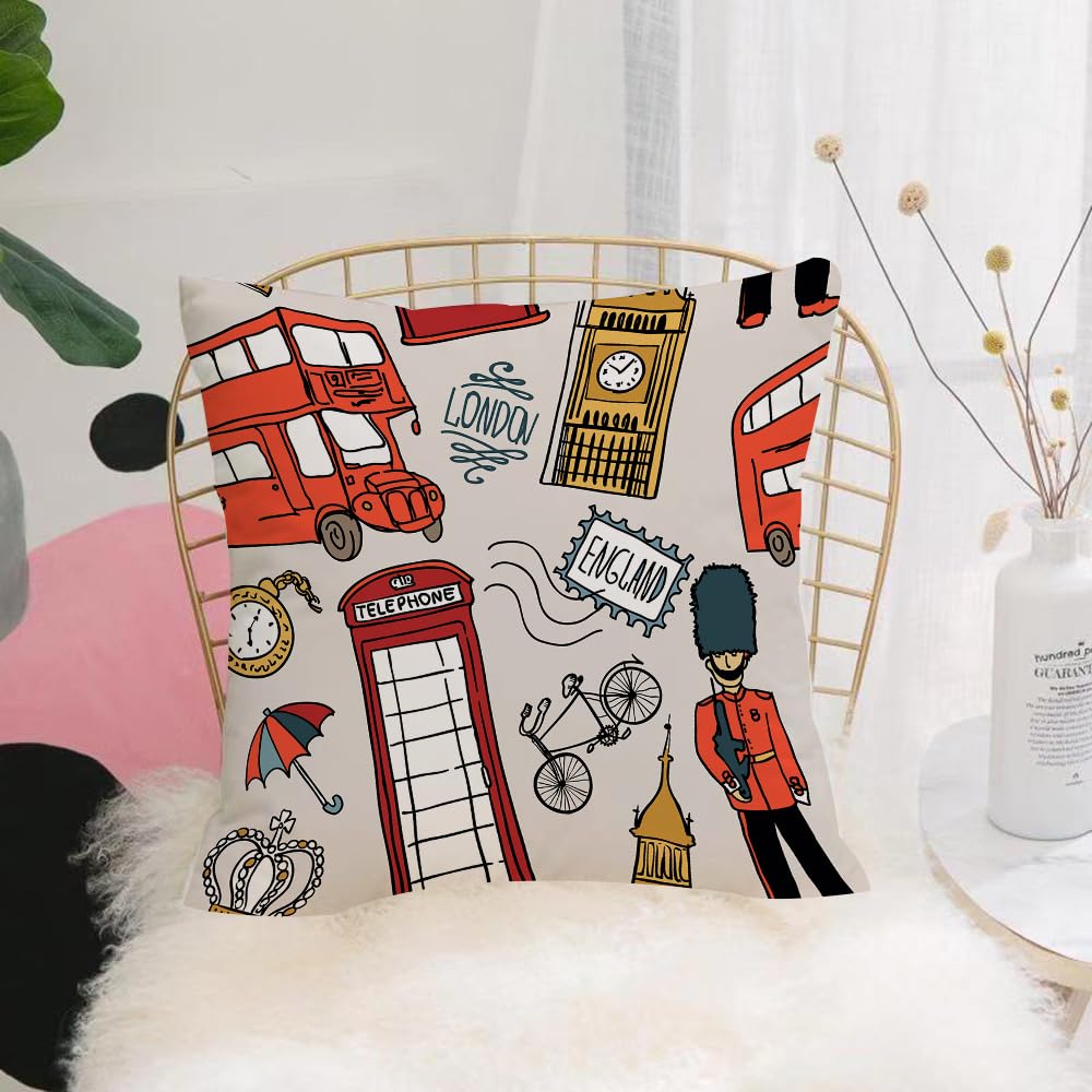 HYOSXW Cushion Cover,Throw Pillow Case Home Decorative for Living Room Bedroom Sofa Chair 16X16 Inch,english background doodle icon london seamless pattern vector illustration hand,Pillowcase 40X40cm