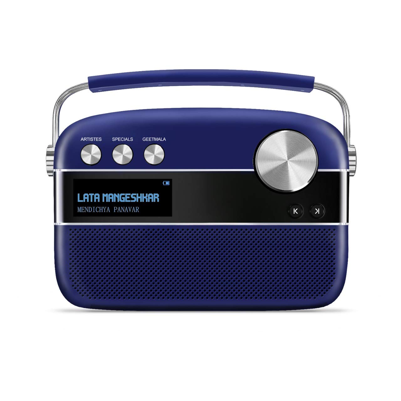 carvaan saregama premium marathi - portable music player with 5000 preloaded songs, fm/bt/aux (royal blue)