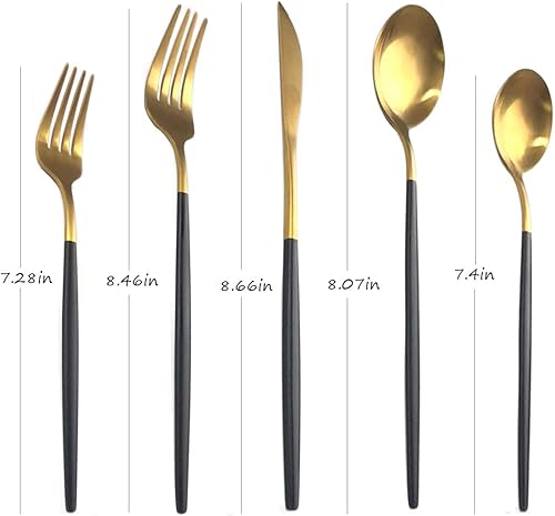 Miniatura 2 de Juego de cubiertos de acero inoxidable dorado con cuchara y tenedor, para el hogar, cocina, restaurante, diseño clásico y elegante, apto para