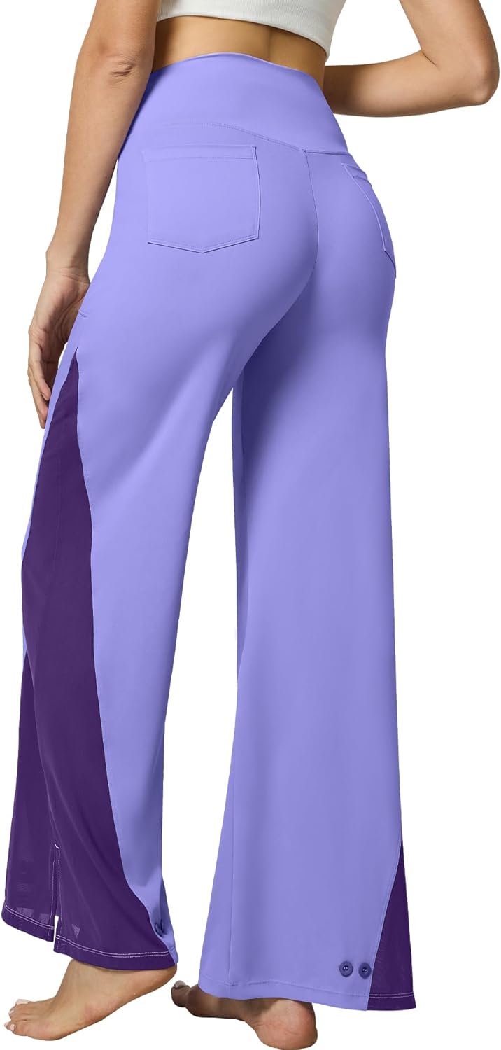 Casei Wide Leg Yoga Pants for Women Adjustable Hem High Waist Loose Casual Pants with Pockets - Image 2
