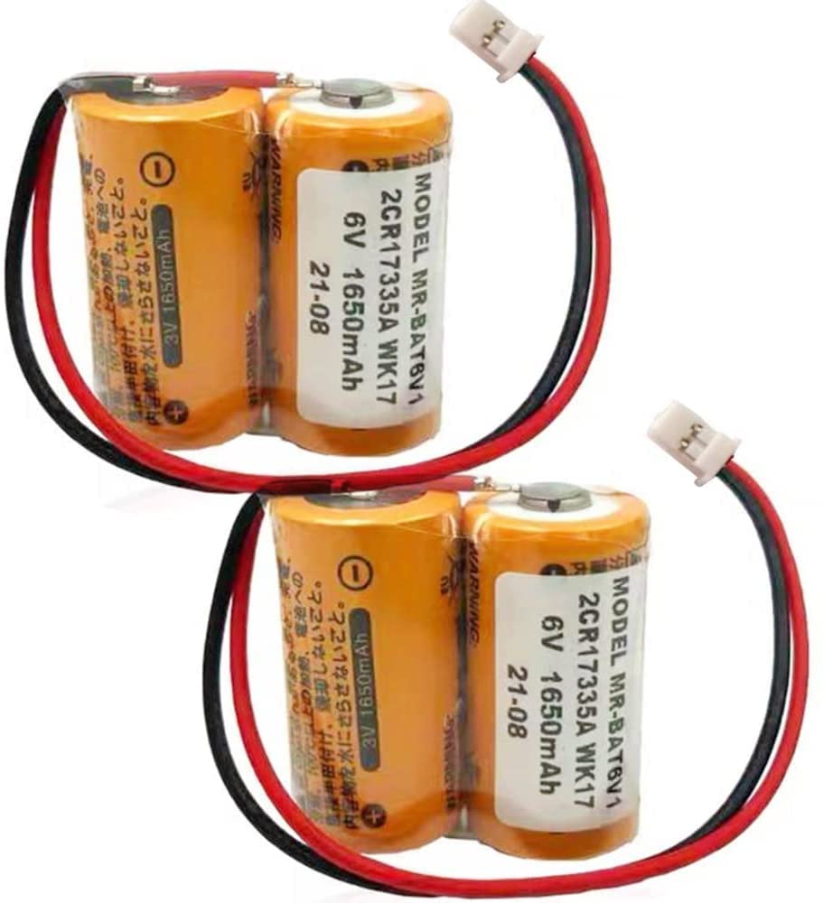 2PCS KUANMAI MR-BAT6V1 2CR17335A WK17 6V 1650mAh Lithium Battery with Plug Compatible for Mitsubishi PLC