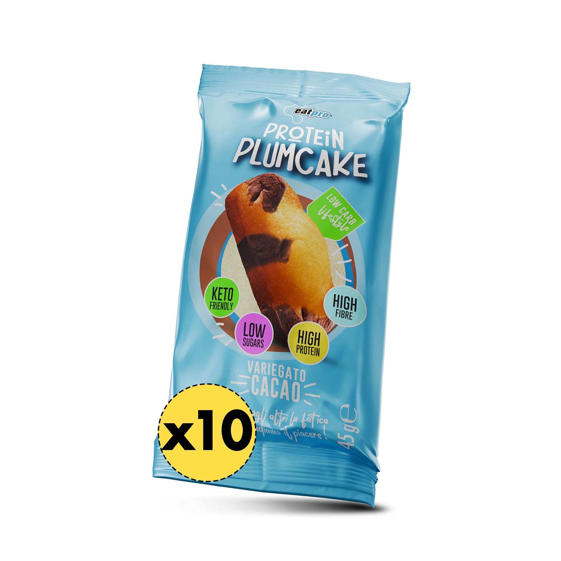 Plumcake Proteico Variegato Cacao EatPro, 10 Plum Cake Da 45g, 1% Zuccheri, 18% Di Proteine, Dolci Chetogenici Low Carb, Colazione Proteica, Plumcake Senza Zucchero, Snack Keto