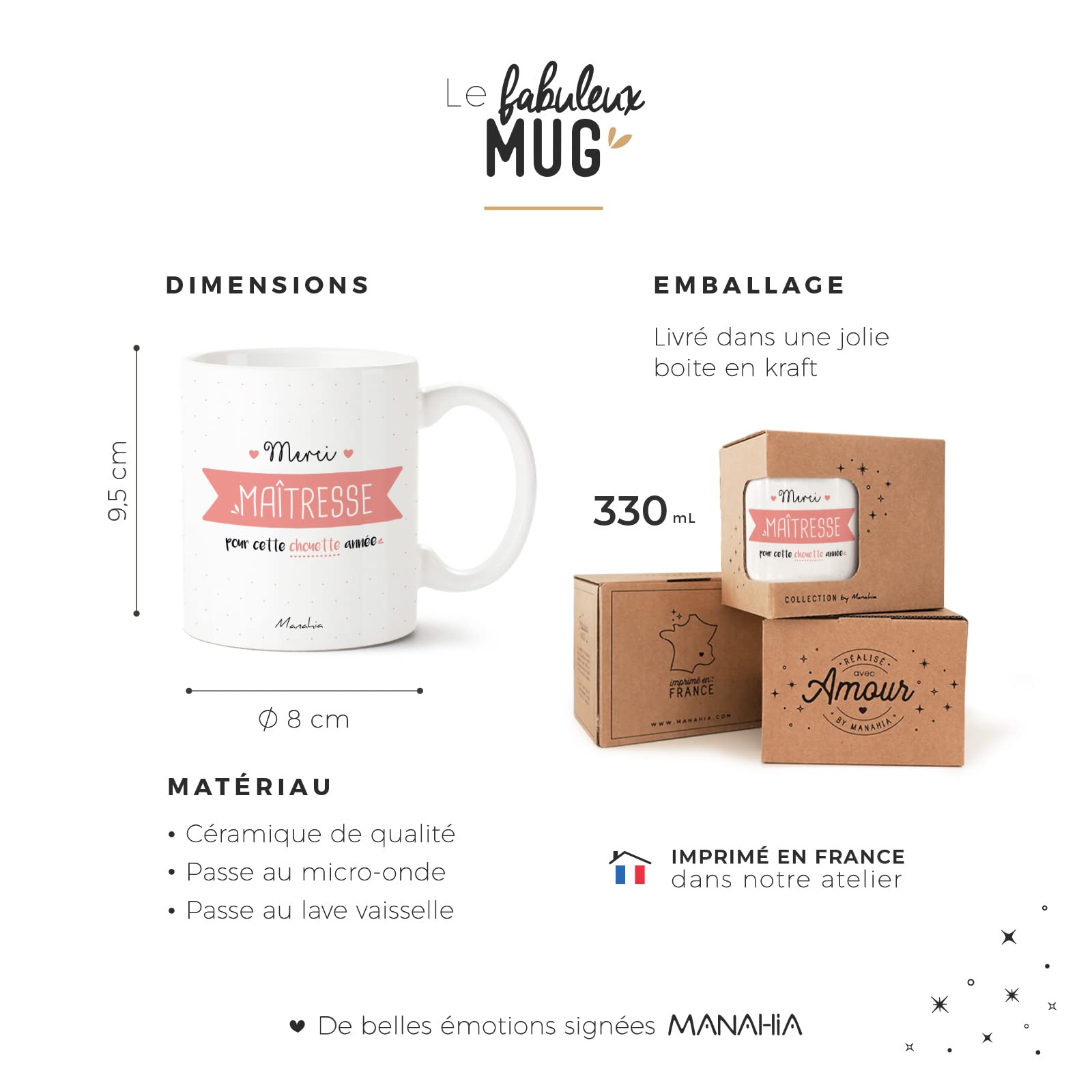 Mug Maître 'Merci Pour Cette Chouette Année' – 330 Ml Céramique, Imprimé France, Boîte Kraft, Cadeau Fin D'Année Scolaire