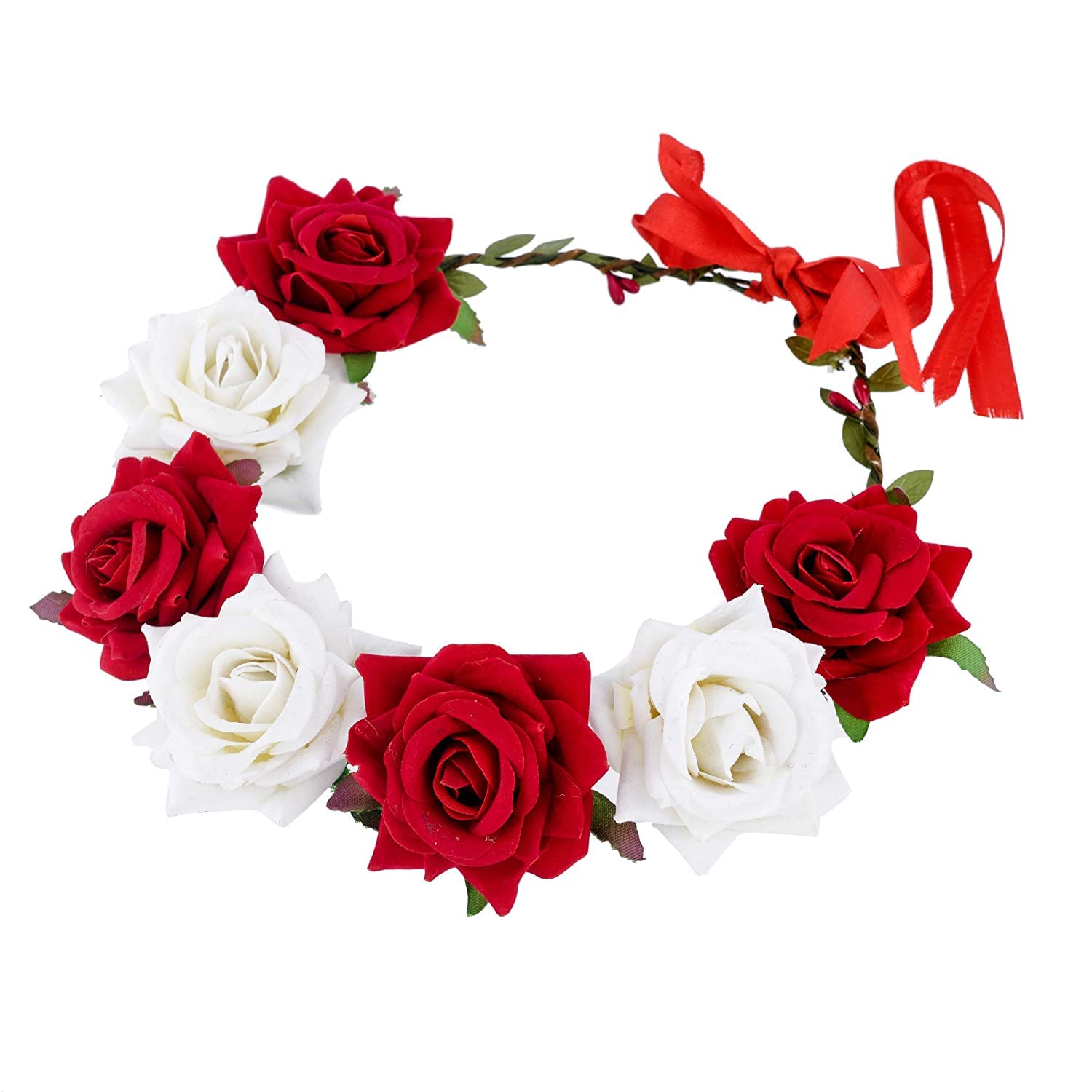 RED and White Rose Floral Tiara (crown), Hair accessories Handmade Rose Hair, For Wedding Hair Accessories fFor Girls &-image-8