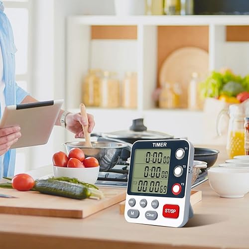 Miniatura 4 de Temporizadores digitales de cocina, temporizador de 3 canales, temporizador de cocción ajustable con parte trasera magnética, pantalla grande,