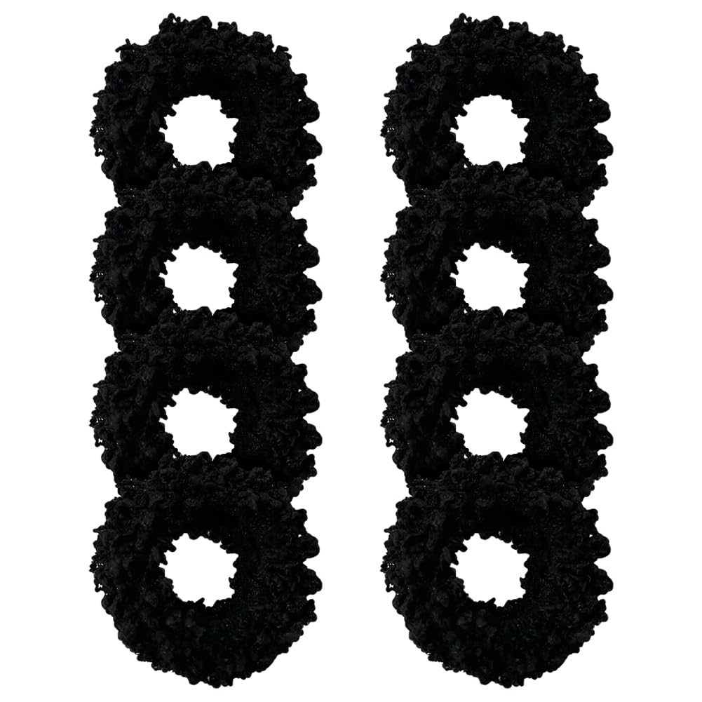 HugeDE 8 Pcs 7cm Plush Hair Ties Fluffy Ponytail Holders Stretch Hair Bands Furry Hair Ropes Decorative Hair Elastics Scrunchy Rubber Bands Cute Elastic Scrunchies Fuzzy Hair Accessories Black