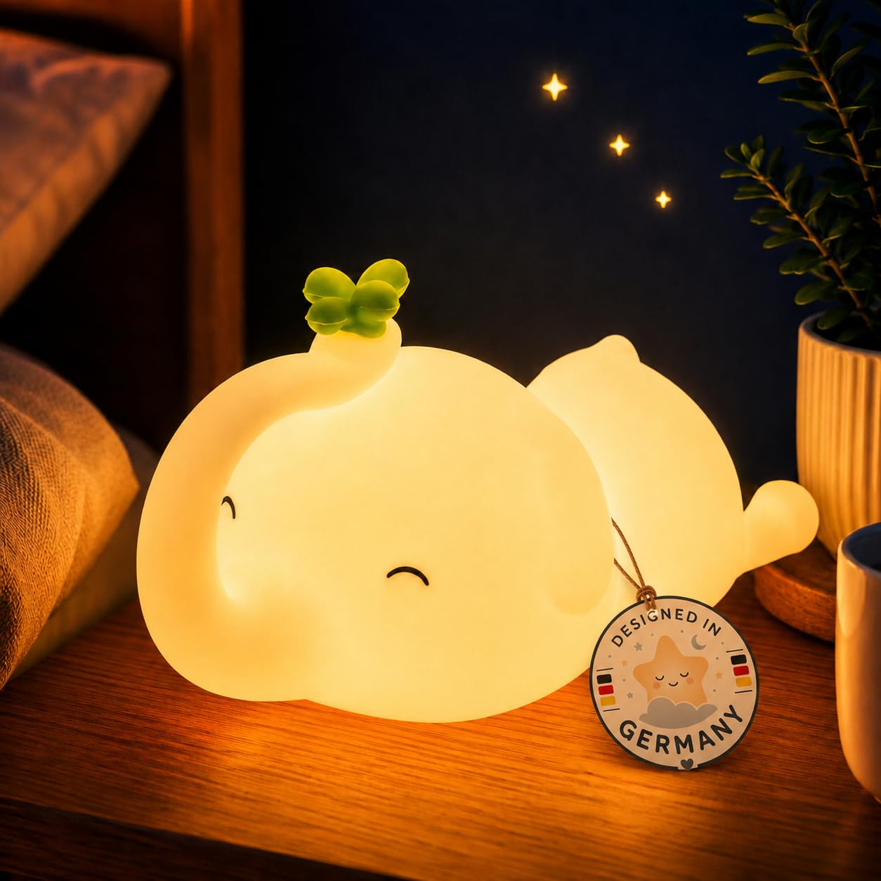 Winkee - Lampka nocna słoń Nellie I lampka nocna dla niemowląt I światło do karmienia ściemniane dotykowe I lampka nocna ładowanie przez USB