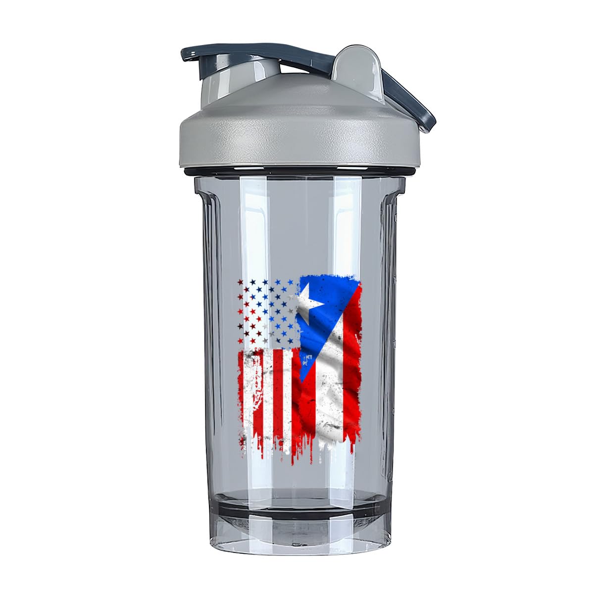 Vintage Porto Rico And America Flag 1 18 Ounce Shaker Cup,Fashion Theme Pattern Shaker Bottle Leak-proof Workout Shake Bottles 500ML/18 oz Perfect for Pre Workout Gray 0
