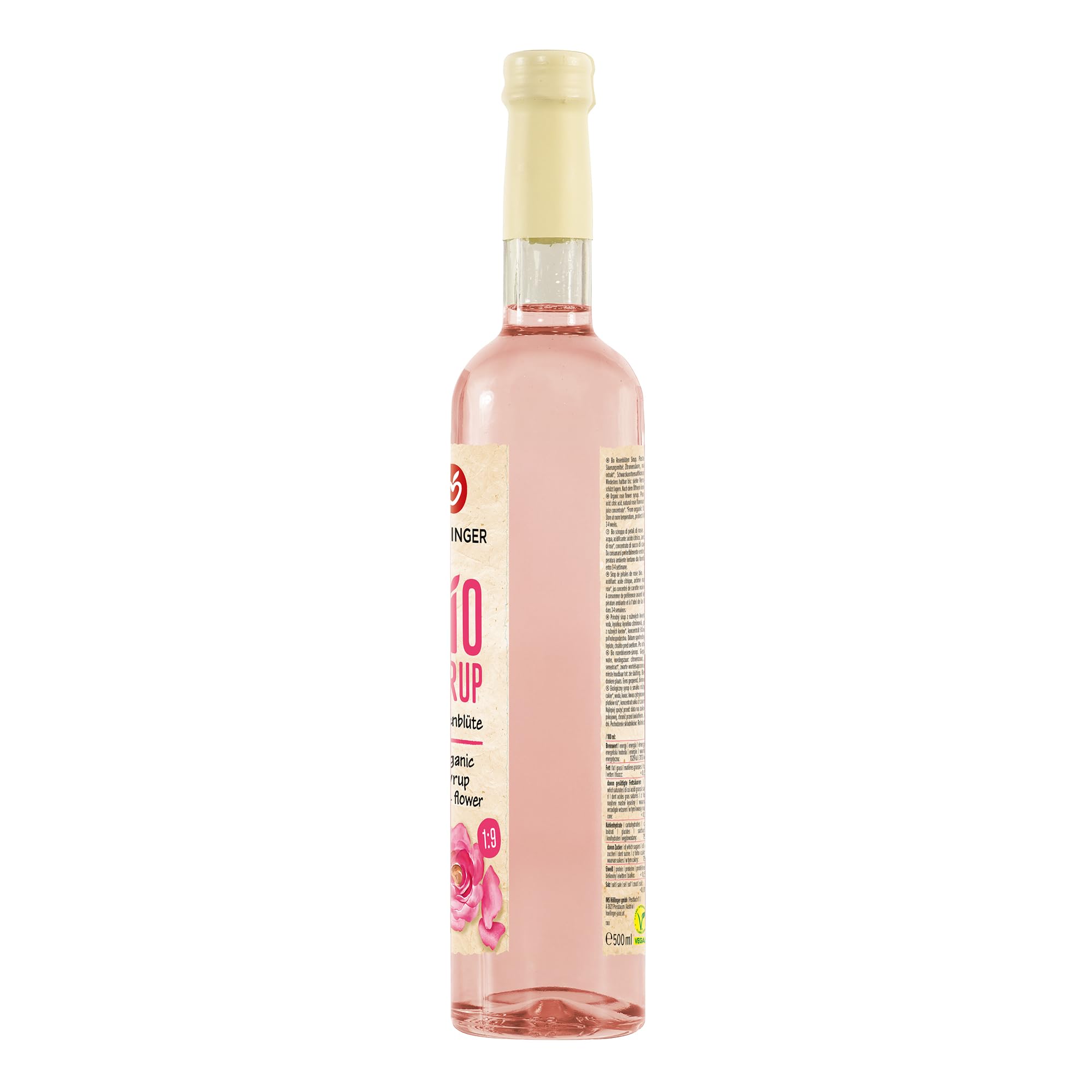 Höllinger Sirop de fleur de rose biologique, végétalien, bouteille en verre de 3x500 ml, saveur florale