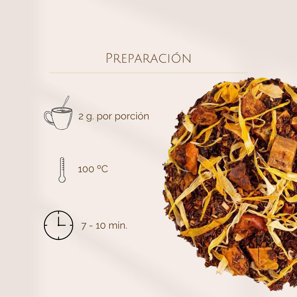 Rooibos de Manzana y Caramelo a Granel 100 Gramos - My Tea Moments - Cultivo Sostenible - Ingredientes Naturales: Caléndula, Caramelo, Manzana. Antioxidante, Mejora anímica, Vitamínico.