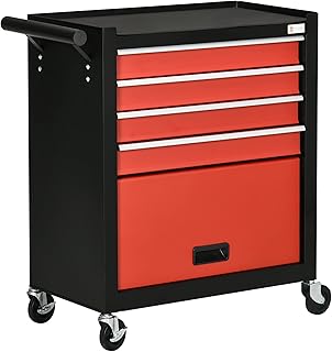 DURHAND 4-Drawer Tool Chest with 4 Wheels, Rolling Tool Box and Storage Cabinet, Portable Tool Organizer for Garage, Factory and Workshop, Red