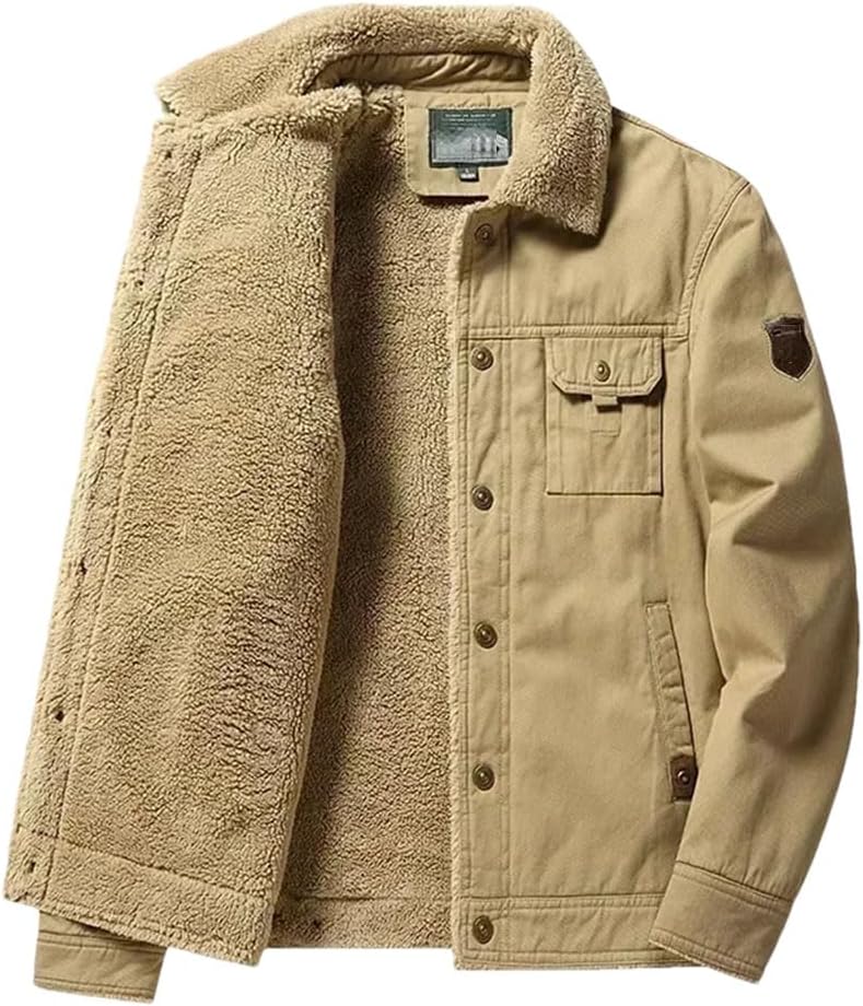 Dninmim Men's Winter Jackets Long Sleeves Thicker Warm Cotton Coats Casual Lapel Outdoor Cargo Outerwear