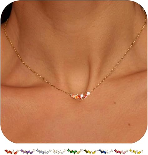 TRWWELL Gold April White Birthstone Necklace for Women Dainty Diamond Charm Neck