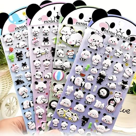 Image of Cots and Cuddles 3D Puffy 200+ Panda Stickers, 3D Stickers Scrap Book Decoration for Boys & Girls |Panda Stickers, 4 Strap